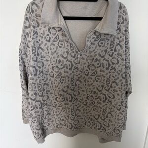 Aerie Leopard Print Cowl Neck Sweater - Gray